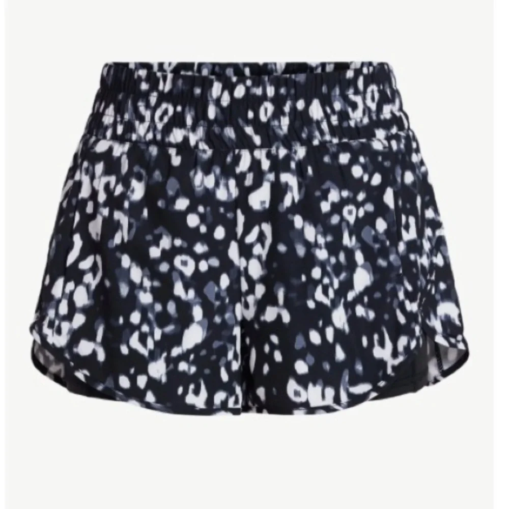Women's Black & White Printed Athletic Shorts with Elastic Waist